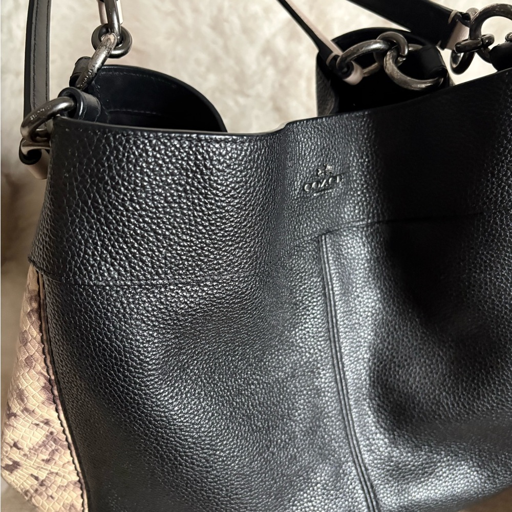 Coach Black Textured Leather Shoulder Bag